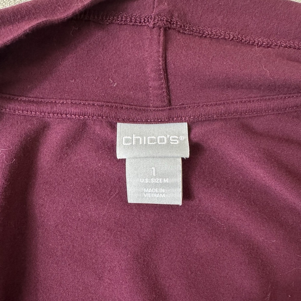 Chico's Open Cardigan Drapey Double Layer Front Burgundy Lightweight Sz 1 Medium - Picture 3 of 9